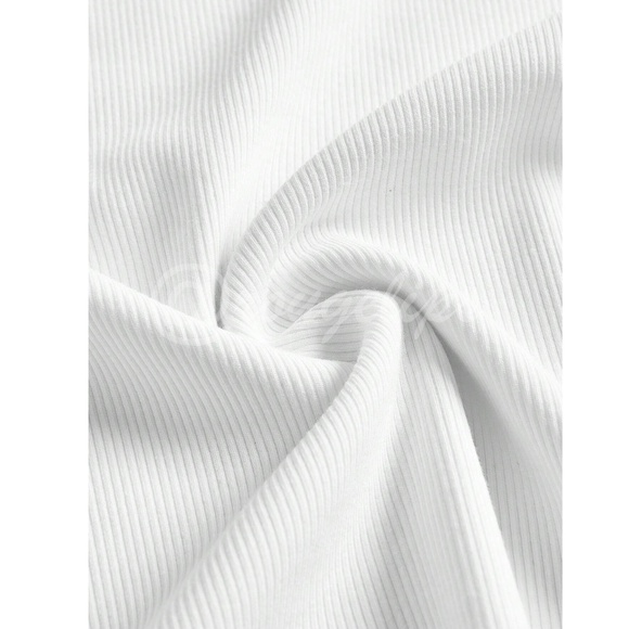 White Rib Knit Polo Fitted V-Neck Tee Shirt, Short Sleeve, Slim - Picture 8 of 11